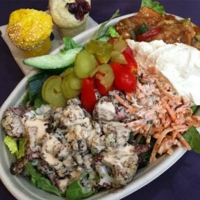 Gluten-free bowl and muffins from Semsom Eatery